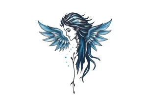 A minimalist tattoo that represents a shattered and betrayed gemini woman who fought hard throughout this year. With colors blue and black. Make it unique and rare. Without leaves and stem. tattoo idea