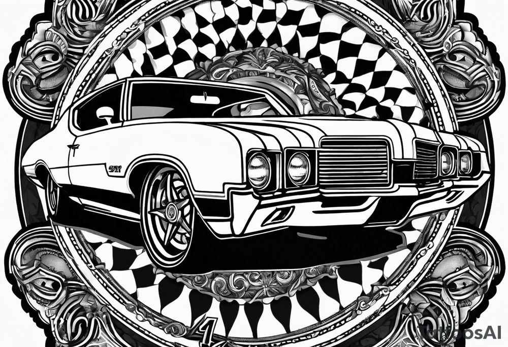 1970 442 Oldsmobile inside a circle tattoo idea