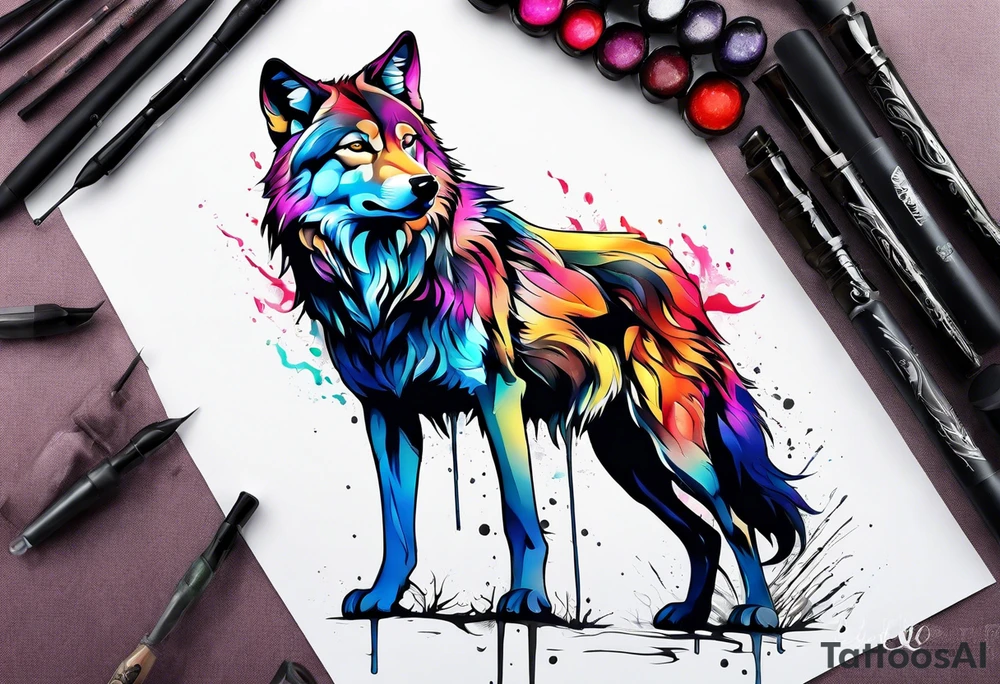Leaking painted Wolf tattoo idea