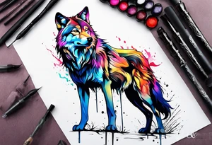 Leaking painted Wolf tattoo idea