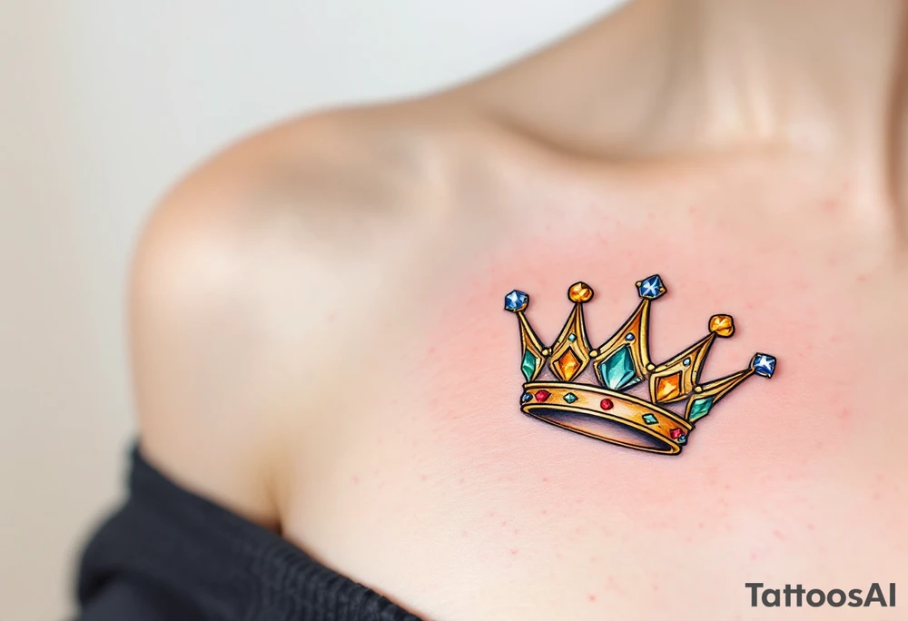 Gold-inked royal crowns with tiny emerald and ruby details. tattoo idea