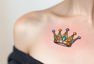 Gold-inked royal crowns with tiny emerald and ruby details. tattoo idea