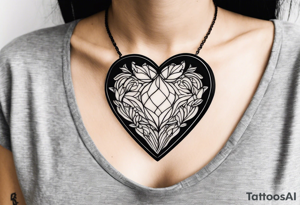 necklace heart locket with two human shadows tattoo idea