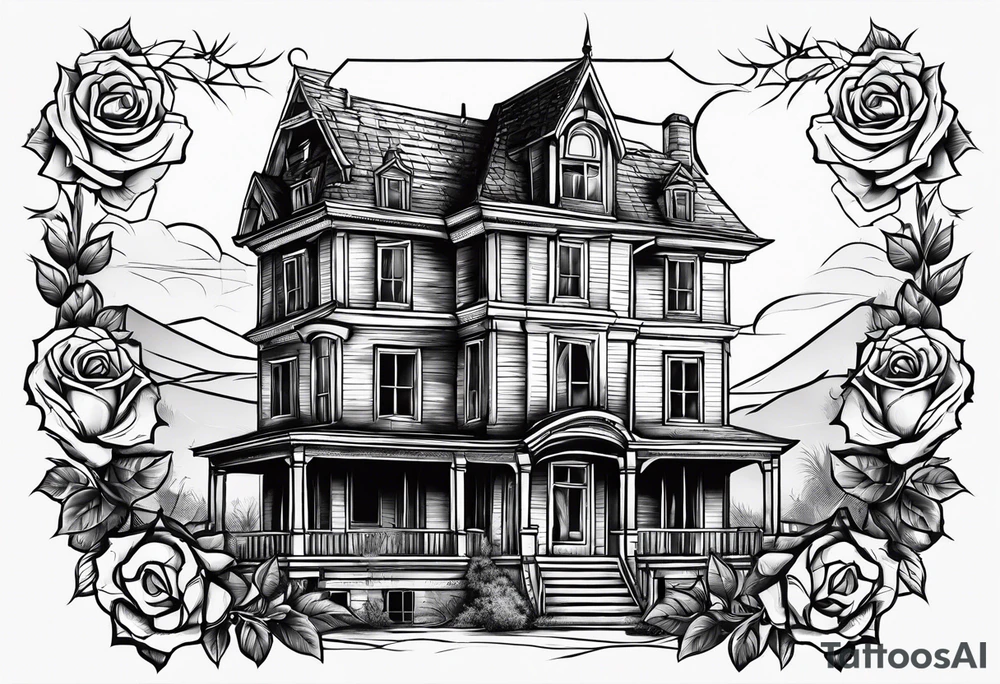 abandoned old house, broken sword, roses tattoo idea