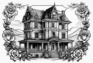 abandoned old house, broken sword, roses tattoo idea
