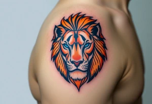 lion with blue eyes and orange hair tattoo idea
