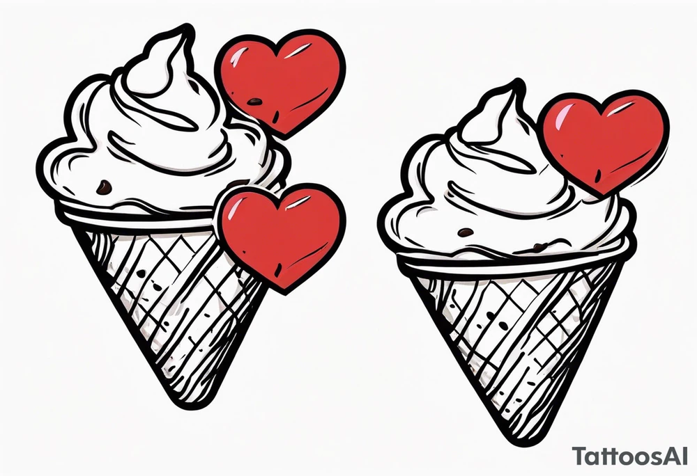 sketch chocolate chip ice cream cone with one red heart tattoo idea