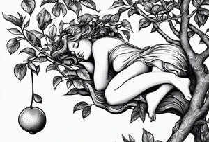 Fairy asleep on the branch of a lemon tree. tattoo idea