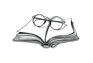 Open hard back book. large round glasses floating reading it tattoo idea