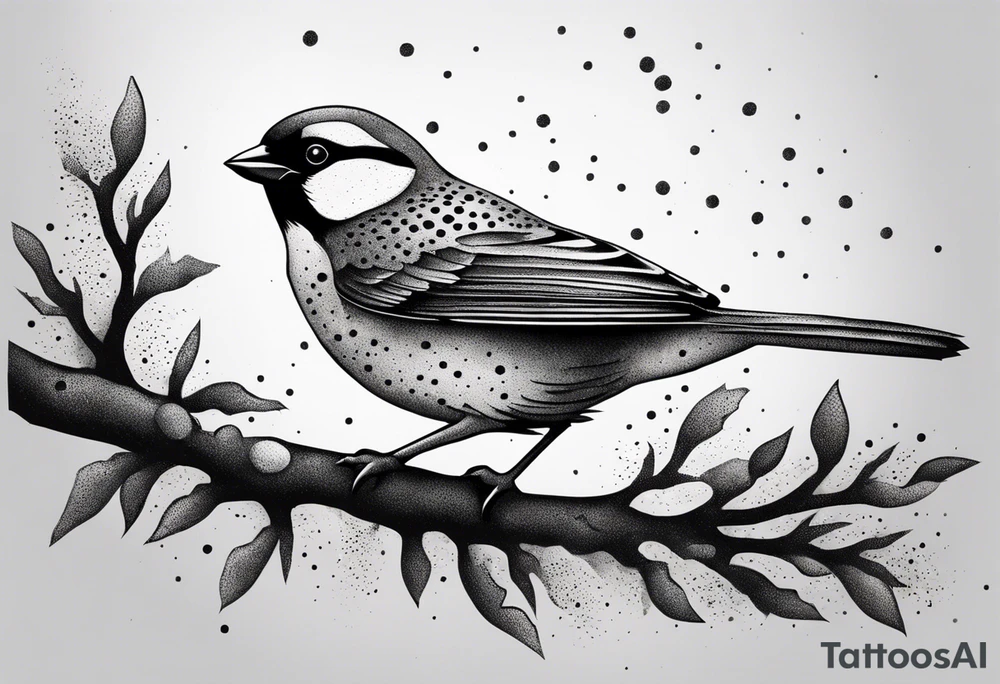 Sparrow taking off from breaking branch tattoo idea