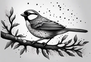 Sparrow taking off from breaking branch tattoo idea