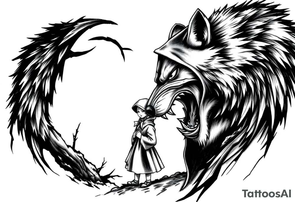 Big bad wolf stalking little red riding hood tattoo idea