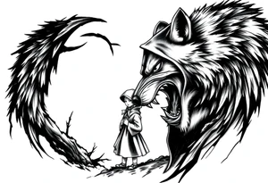 Big bad wolf stalking little red riding hood tattoo idea