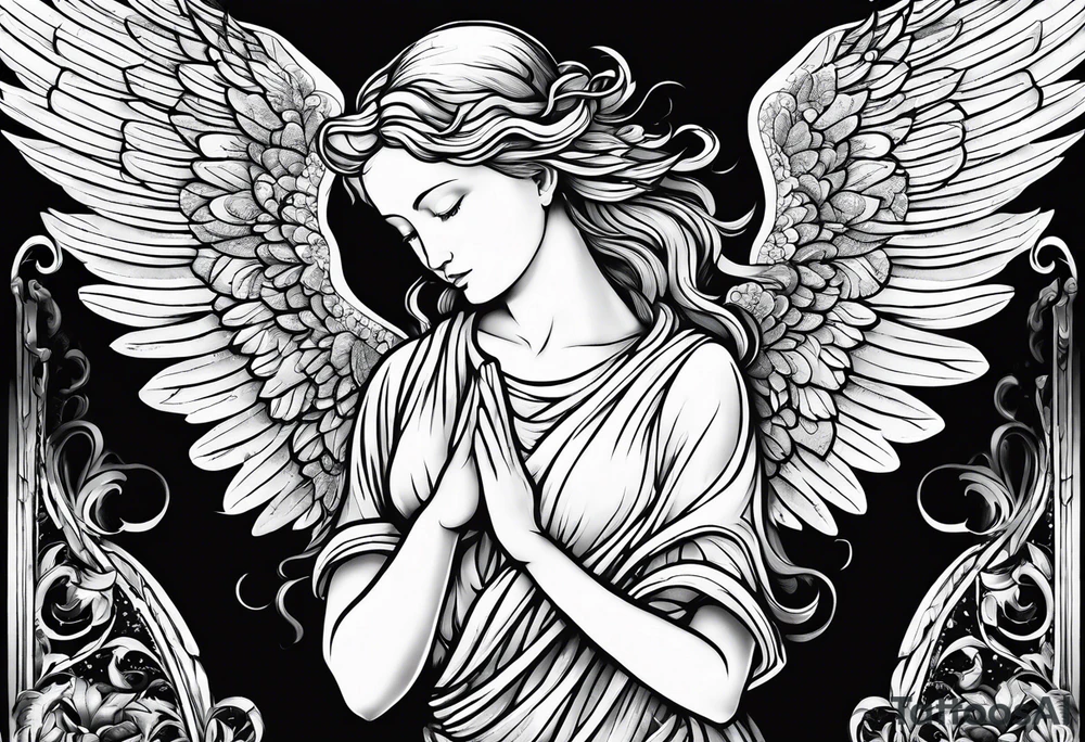 Angel with prayer hands tattoo idea