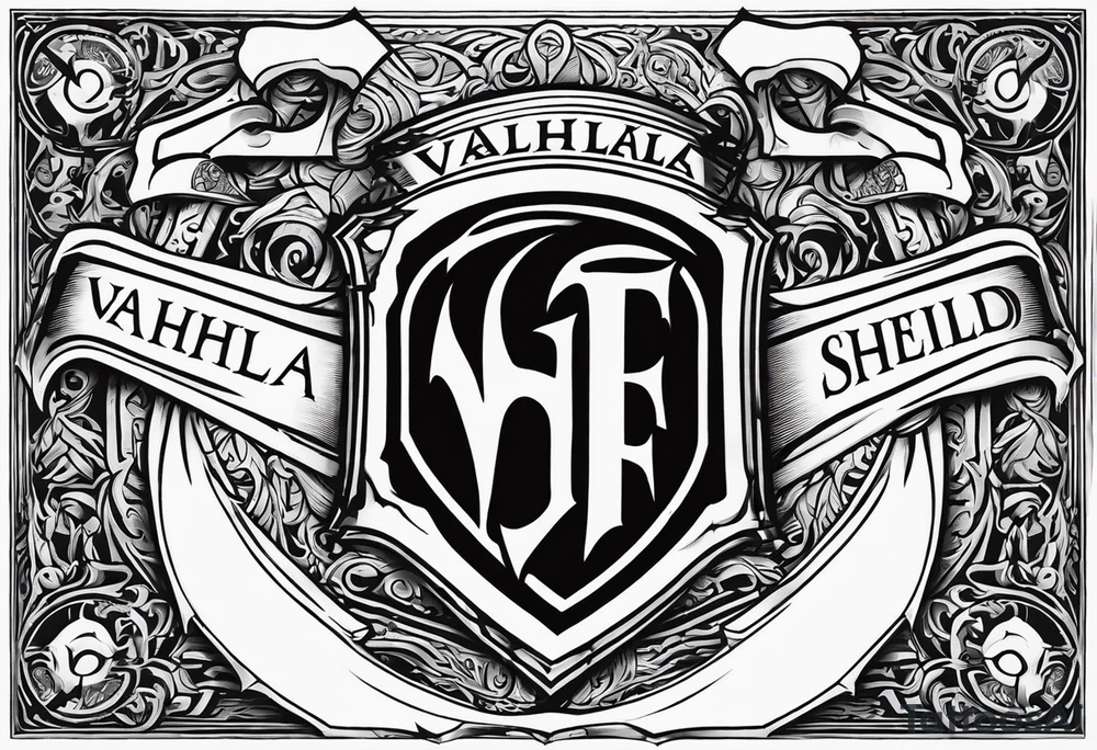 Valhalla shield sword axe fire tattoo idea