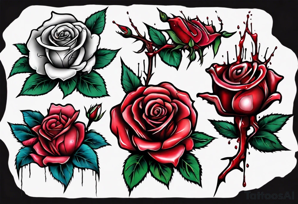 bleeding rose flower without stem flowers and only thorns tattoo idea
