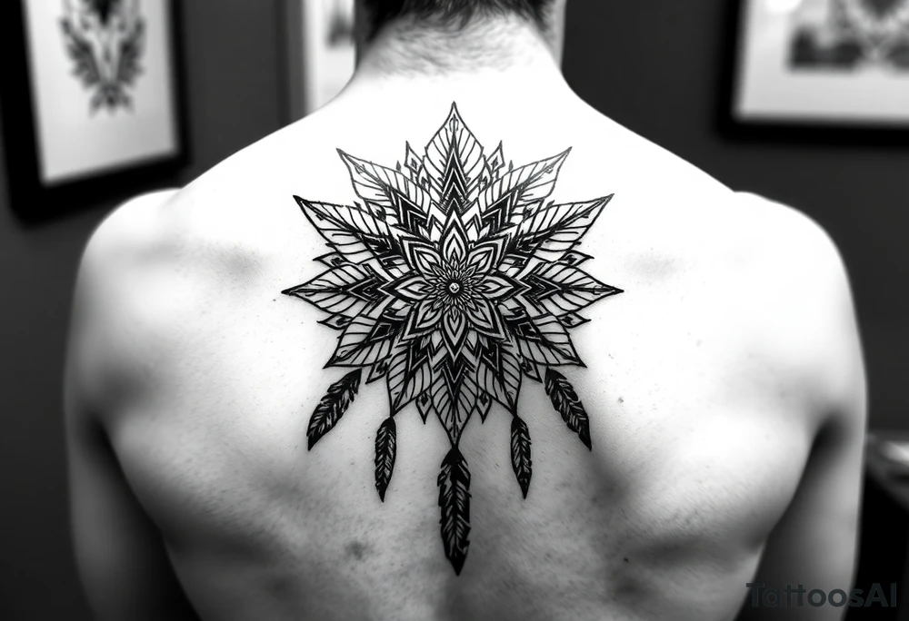 spiritual feathers ornamental mandala shaman tattoo idea