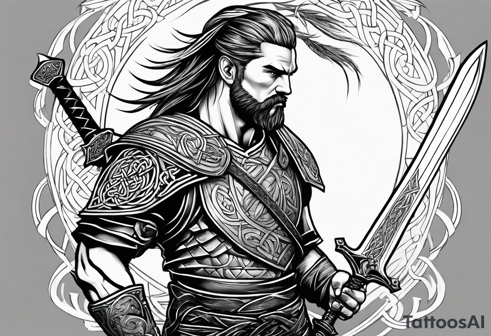 Celtic warrior facing left with sword drawn tattoo idea