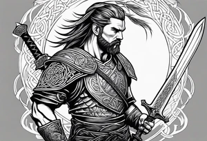 Celtic warrior facing left with sword drawn tattoo idea