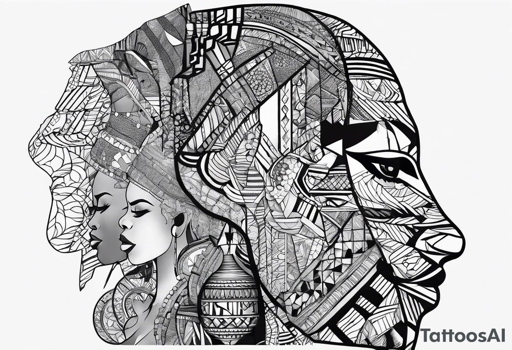 Africa map with symbols African tattoo idea