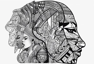Africa map with symbols African tattoo idea