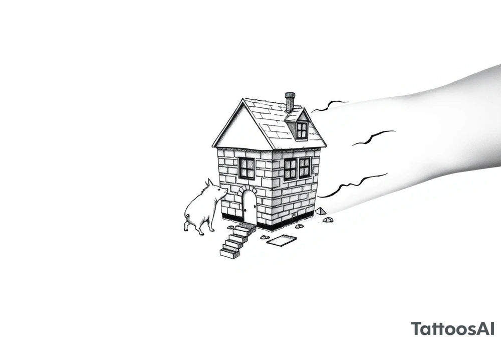 Brick house being blown off 3 little piggy's by a big bad wolf tattoo idea
