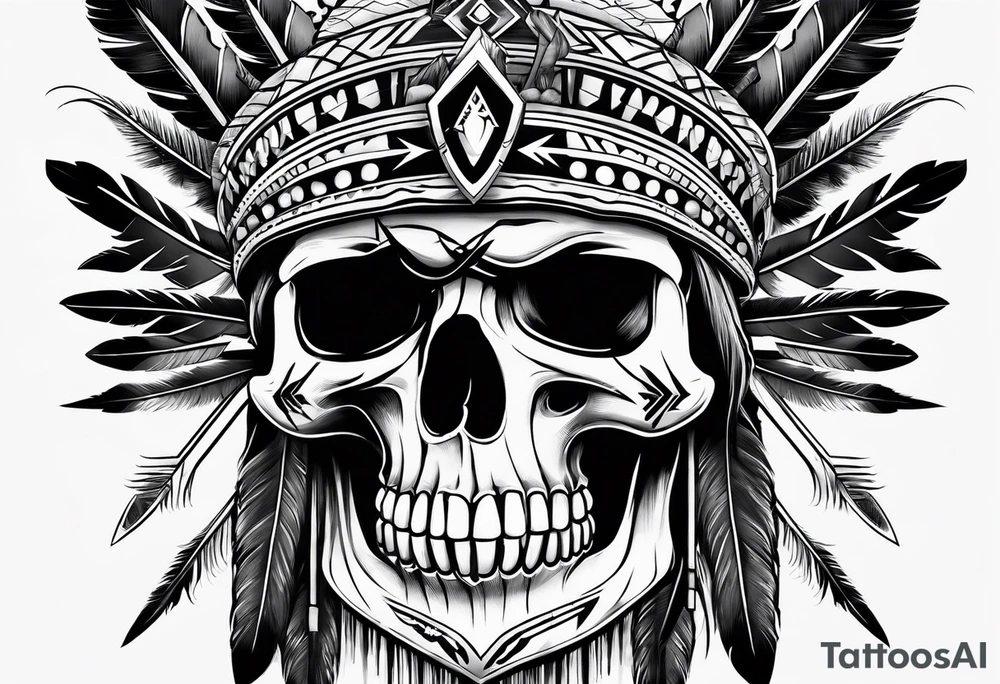 Cree Chief Skull with Arrows tattoo idea