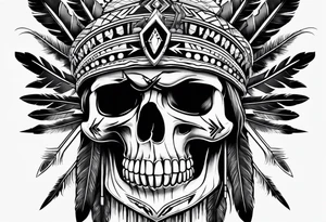 Cree Chief Skull with Arrows tattoo idea