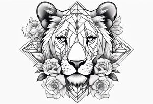 Birth flower tattoo with lioness and cubs tattoo idea