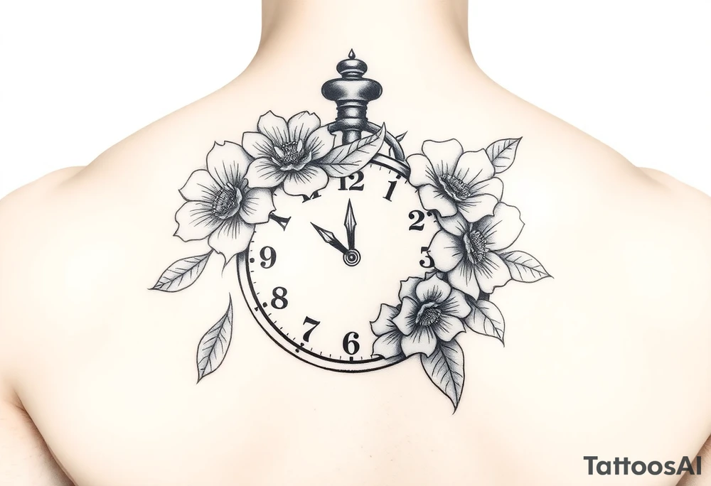 Clock with flower of love tattoo idea