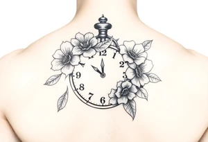 Clock with flower of love tattoo idea