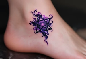 A dark purple inverted pentagram with swirling smoke, with a subtle spectral glow in the background. tattoo idea