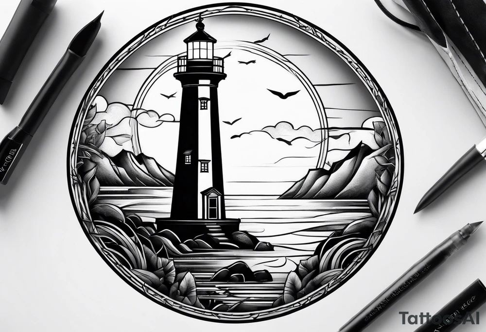 Light house in a round frame tattoo idea