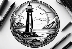 Light house in a round frame tattoo idea