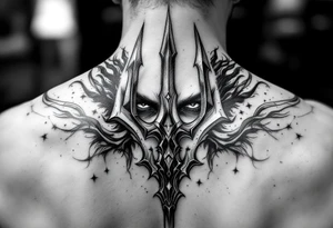 face behind trident tattoo idea