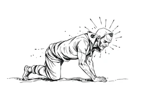 Everything everywhere all at once :Confusion and pressure in thin lines solo traveler with no face with his body parts left on the path behind him he’s crawling tattoo idea