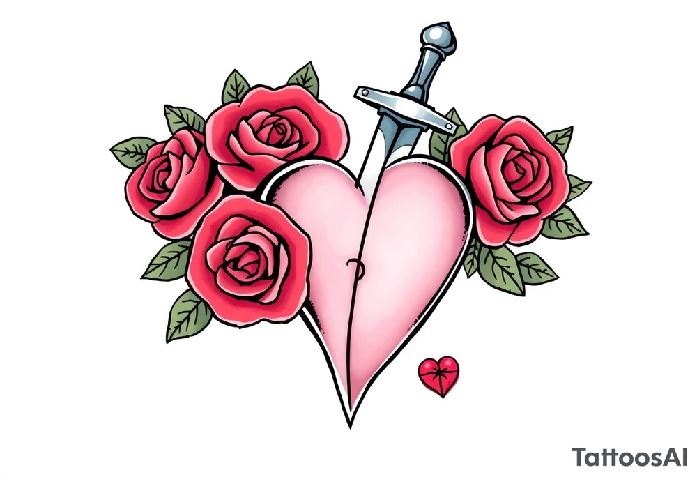 dagger piercing a heart with roses tattoo idea