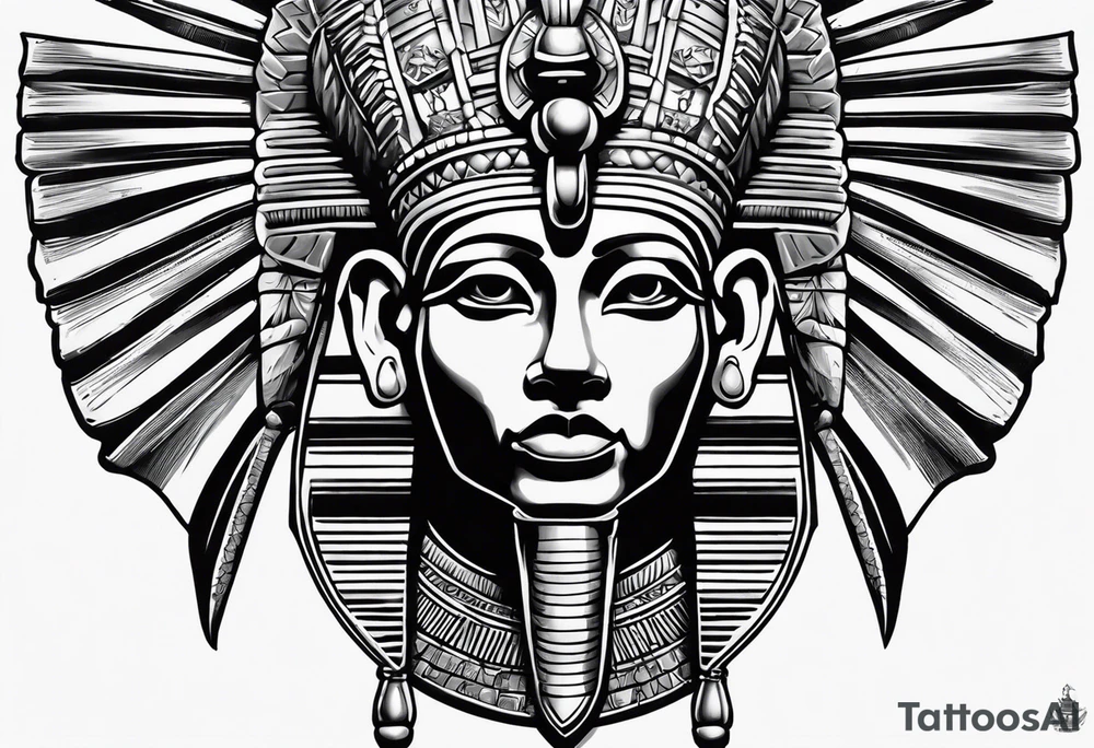 I want a Egyptian pharaoh skeleton in a headress facing the side full realistic detail for a tattoo tattoo idea