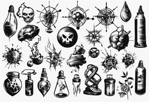 - blot 
- bomb
- atoms splitting
- beauty
- life at a small scale
- man against the world
- doom
- banksy tattoo idea