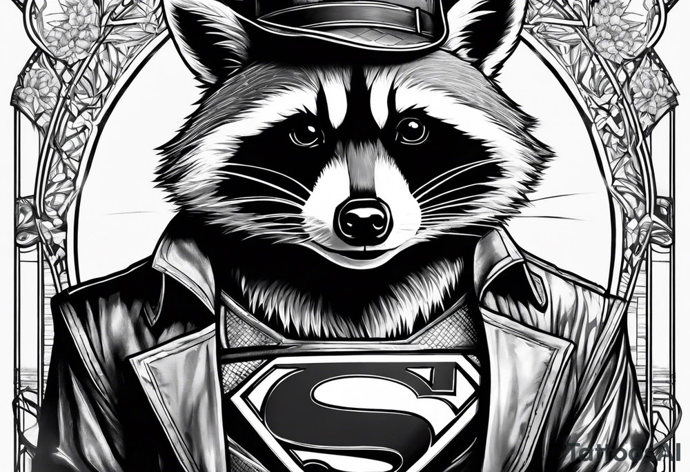 Raccoon wearing a Superman shirt tattoo idea