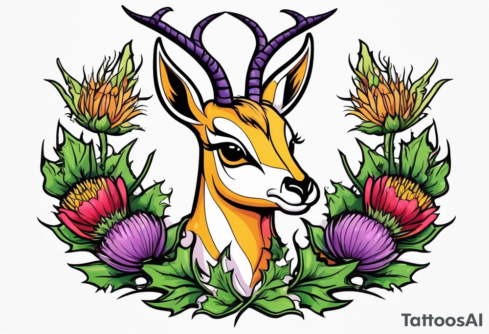 Springbok and scottish thistle tattoo idea