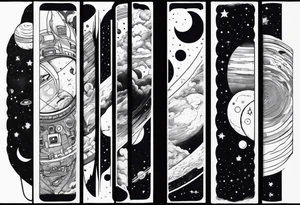 space themed arm sleeve. I want a feeling of being above it all. I like man on the move imagery inspired by kid cudi tattoo idea