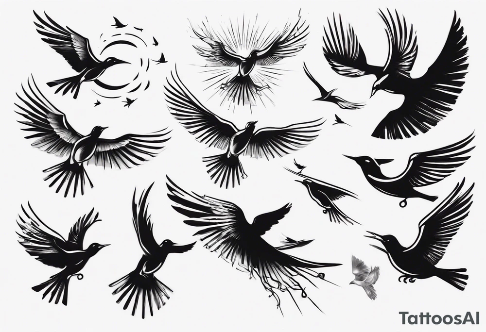 light rays with birds flying free tattoo idea