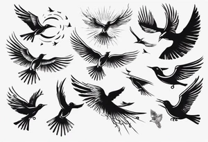 light rays with birds flying free tattoo idea