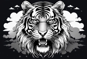 tiger with a full body not just its head with its body twisting clouds around tattoo idea
