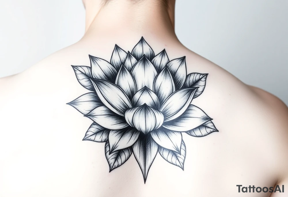 Beautiful lotus flower bomb with closed leaves tattoo idea