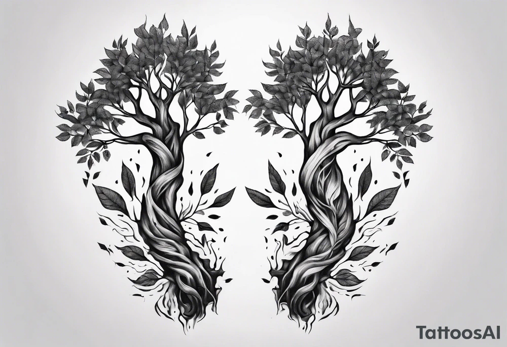 Double tree forearm alive with leaves tattoo idea