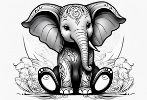 Cartoon baby elephant skating tattoo idea