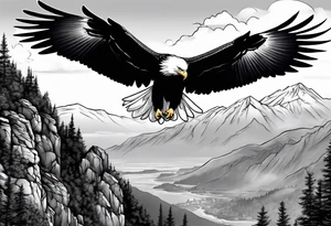 Eagle and a White Dove reunite on a mountain top tattoo idea