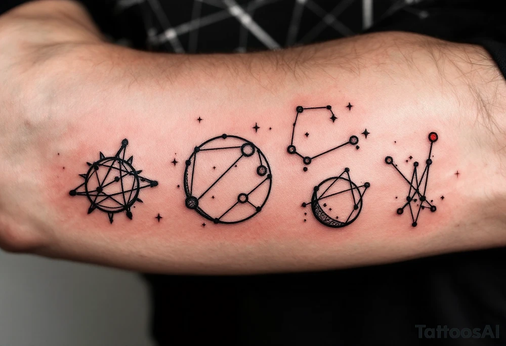 A Set of Constellations That Represent Your Family’s Birth Months (red and black) tattoo idea